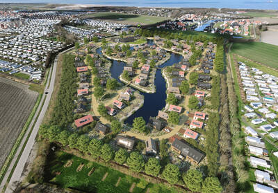 Aerial view of holiday park Dormio Resort Nieuwvliet-Bad