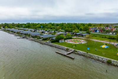 Aerial view of holiday homes at the EuroParcs Markermeer holiday park on the Markermeer