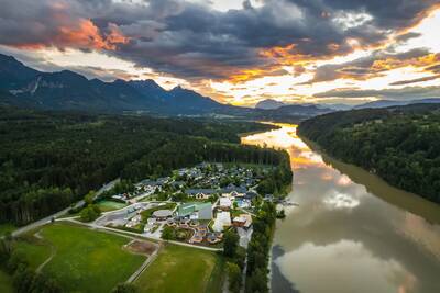 Aerial view of the EuroParcs Rosental holiday park and the Feistritzer Stausee