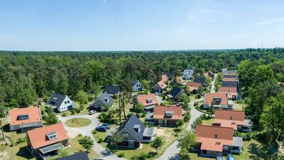 Aerial view of holiday homes and forest of holiday park Landal De Vers