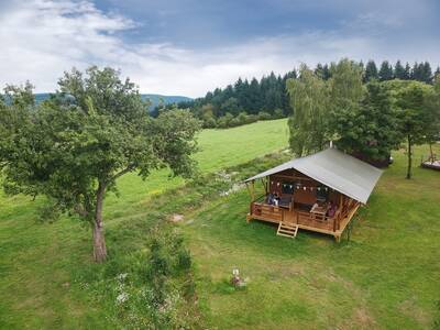 Aerial view of a safari tent at Landal Warsberg holiday park