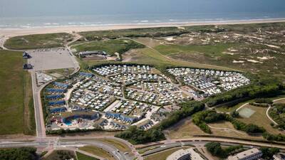 Aerial view of holiday park Molecaten Park Noordduinen near Katwijk aan Zee