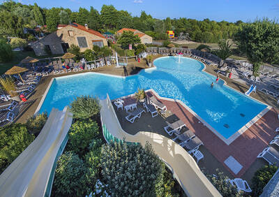 Aerial view of the outdoor pool with slides of holiday park RCN la Ferme du Latois