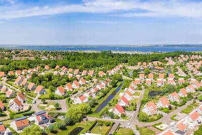 Aerial view of the Roompot Zeeland Village holiday park and the Grevelingenmeer