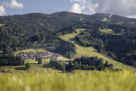 Aerial view of mountains and Alps Resorts Mountain resort Hauser Kaibling in the Alps