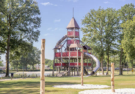 A large play equipment in the large playground of holiday park Buitenhof de Leistert