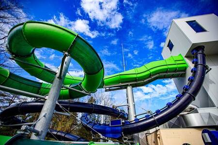 Aqua loop water slide with looping and aqua racer tire slide at center parcs de Kempervennen