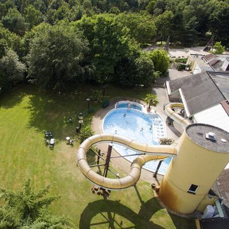 Aerial view of the outdoor pool in the Aqua Mundo of Center Parcs Limburgse Peel