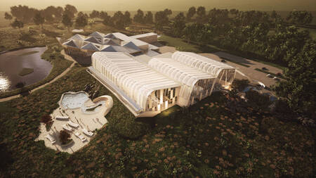 Impression aerial photo of the new Aqua Mundo of Center Parcs Nordborg Resort