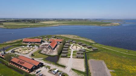 Aerial view of the Dutchen Erfgoedpark de Hoop holiday park and the Uitgeestermeer