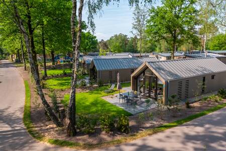 Chalets with gardens and terraces at the EuroParcs De Hooge Veluwe holiday park