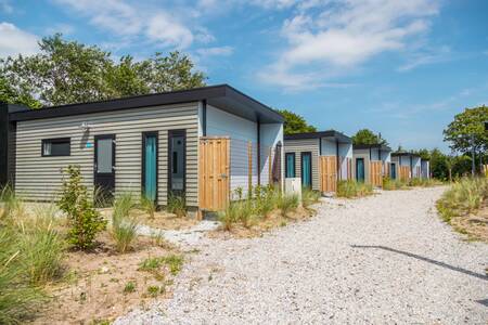 Chalets on an avenue in the small-scale holiday park EuroParcs De Koog