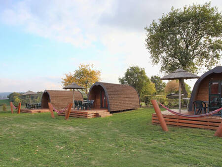 Lodges with a veranda at the EuroParcs Gulperberg holiday park in the hills of South Limburg