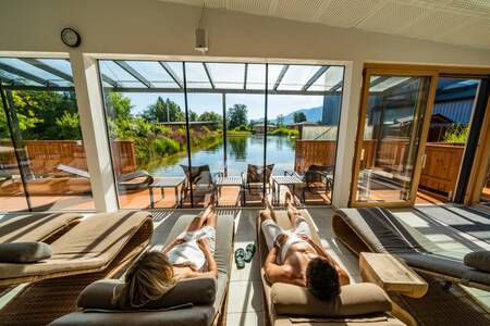 A couple relaxes at the wellness facilities at holiday park EuroParcs Rosental