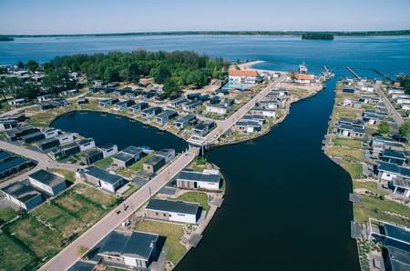 Aerial view of holiday homes on the EuroParcs Veluwemeer holiday park and the Veluwemeer