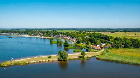 Aerial view of holiday homes at holiday park Europarcs Bad Hoophuizen and Lake Veluwe