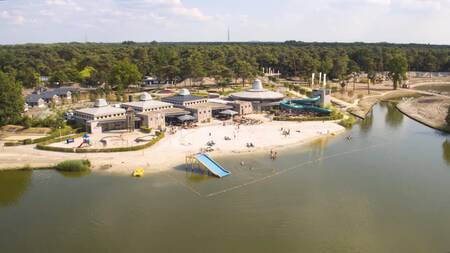 Aerial view of the recreational lake of holiday park Europarcs EuroParcs Zilverstrand