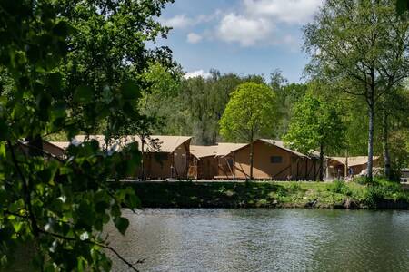 Glamping tents on the water at holiday park Europarcs Het Amsterdamse Bos