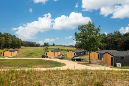 Nature Lodges on a field at holiday park Wilsumer Berge