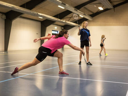 Family on the indoor badminton court of holiday park Landal Beach Park Grønhøj Strand