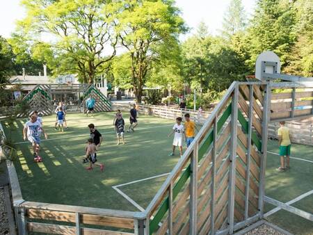 Children play on the multifunctional playing field at the Landal Coldenhove holiday park