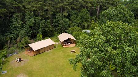 Aerial photo with safari tents of holiday park Landal Gooise Heide