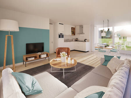 Living room and inspection of a holiday home at Landal Kaatsheuvel holiday park