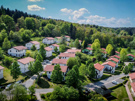 Aerial view of the Landal Salztal Paradies holiday park with holiday homes and forest