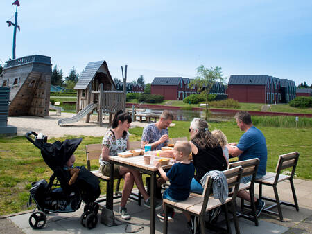 Enjoying a snack on the terrace at Landal Seawest holiday park