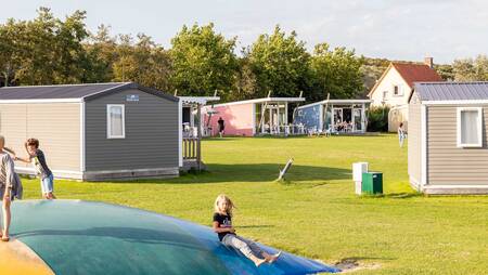 Chalets of the "Zomerzon" type for 6 persons on a field at holiday park Molecaten Hoogduin