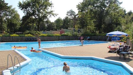 People swimming in the outdoor pool of holiday park Molecaten Park De Koerberg