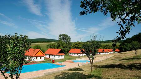 Holiday homes and the outdoor pool of holiday park Molecaten Park Legénd Estate