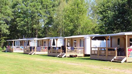 Chalets of the type "Merel" on a field at holiday park Molecaten het Landschap