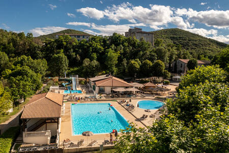 Aerial view of the swimming pool of holiday park RCN La Bastide en Ardèche