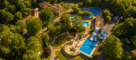Aerial view of the aqua park of holiday park RCN Le Moulin de la Pique