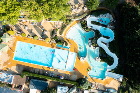Aerial view of the swimming paradise of holiday park RCN Val de Cantobre