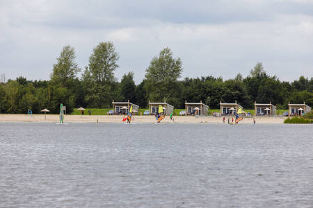 Beach lodges on Lake Veluwe at holiday park RCN Zeewolde