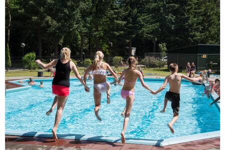 People swimming in the outdoor pool of holiday park RCN de Jagerstee