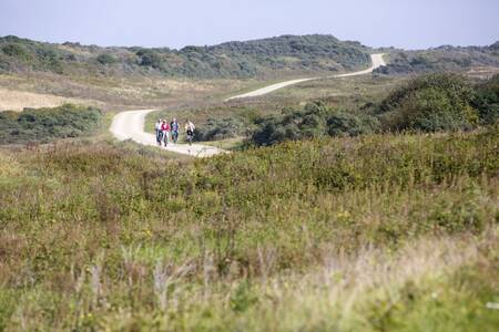 People cycle through the dunes near Ouddorp and the Roompot Strandpark Duynhille holiday park