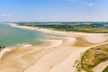 Aerial view of the Zeeland beach at the Roompot Beach Resort Nieuwvliet-Bad holiday park