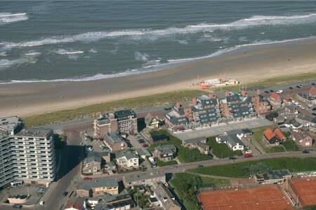Aerial view of Roompot De Graaf van Egmont on the North Sea beach