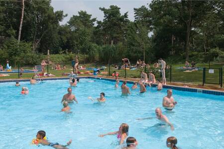 People swim in the outdoor pool of the Roompot De Katjeskelder holiday park