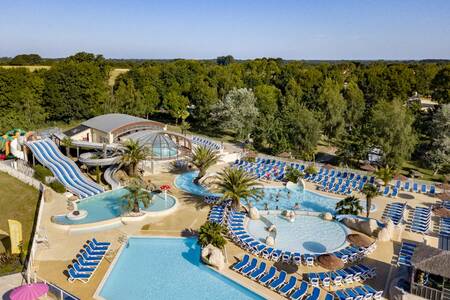Aerial view of the beautiful outdoor pool of the Roompot Deux Fontaines holiday park
