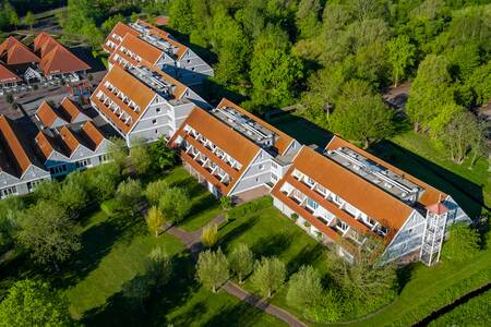 Aerial view of apartment buildings at Roompot Holiday Park Aquadelta