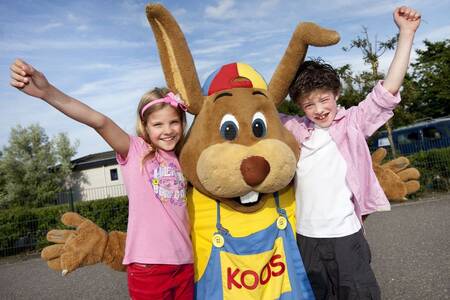 2 Children with Koos rabbit at holiday park Roompot Kustpark Egmond aan Zee