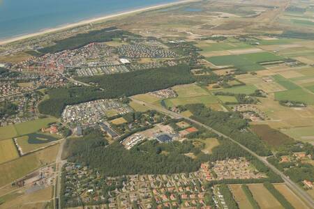 Aerial photo of Texel with, among other things, the Roompot Kustpark Texel and the North Sea