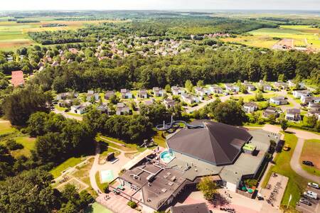 Aerial view of holiday homes and central building at the Roompot Kustpark Texel holiday park