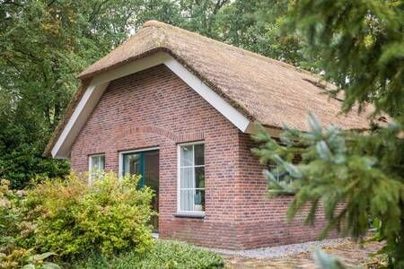 A holiday home with a thatched roof at the Roompot Landgoed Het Grote Zand holiday park