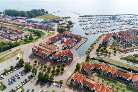 Aerial view of holiday homes and marina of Holiday Park Roompot Marinapark Volendam