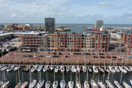 Aerial view of Roompot Nautical Center Scheveningen and harbour